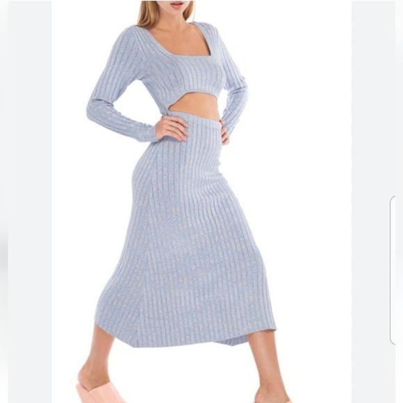 AFRM "Skye" Cut Out Front Ribbed Marled Icy Blue Midi Sweater Dress NWT Sz. L - Picture 8 of 8